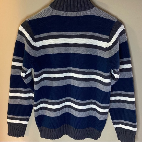 🎈$10 add on. Youth Gap Sweater. Zip collar navy grey white striped. - Picture 2 of 9